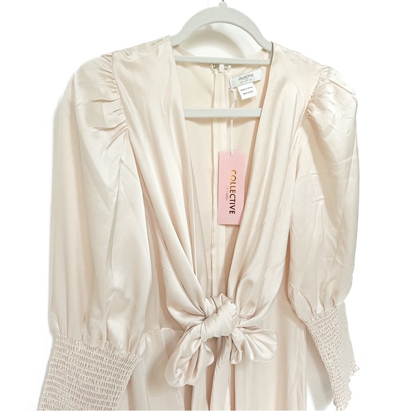 Plunge Tie Front Long Sleeve Midi Dress - Picture 5 of 9